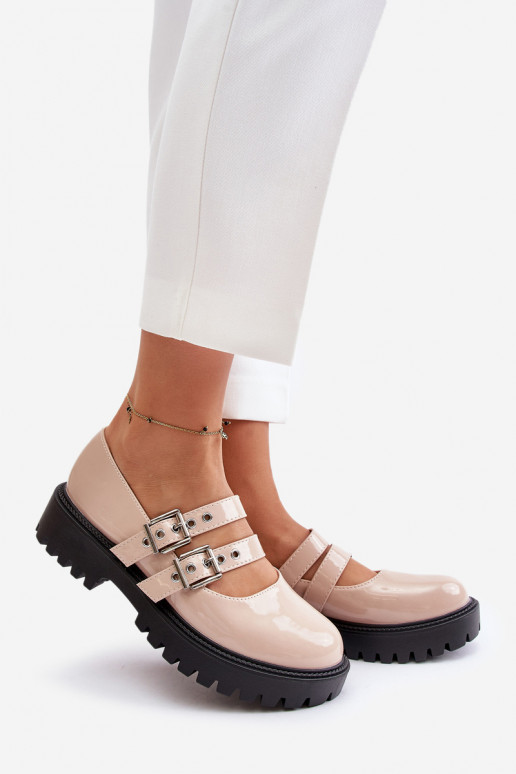 Schuhe Feminin mit Streifen mit Lackeffekt Beige Terione Schuhe Feminin mit Streifen mit Lackeffekt Beige Terione