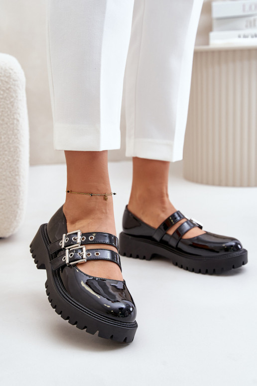 Schuhe Feminin mit Streifen mit Lackeffekt schZuarze Farbe Terione Schuhe Feminin mit Streifen mit Lackeffekt schZuarze Farbe Terione