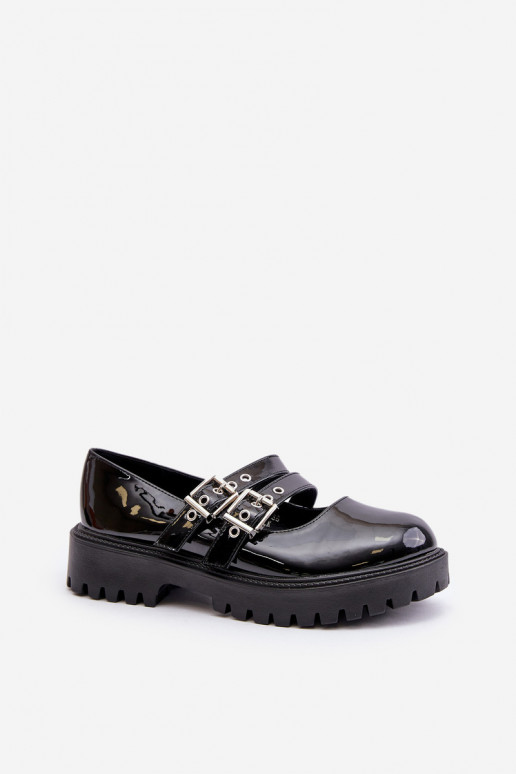 Schuhe Feminin mit Streifen mit Lackeffekt schZuarze Farbe Terione Schuhe Feminin mit Streifen mit Lackeffekt schZuarze Farbe Terione
