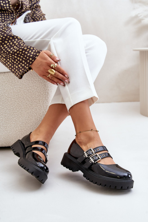 Schuhe Feminin mit Streifen mit Lackeffekt schZuarze Farbe Terione Schuhe Feminin mit Streifen mit Lackeffekt schZuarze Farbe Terione