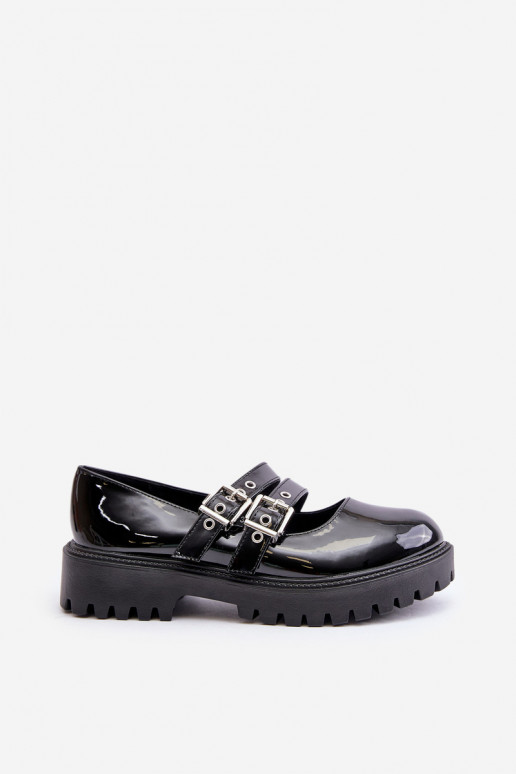 Schuhe Feminin mit Streifen mit Lackeffekt schZuarze Farbe Terione Schuhe Feminin mit Streifen mit Lackeffekt schZuarze Farbe Terione