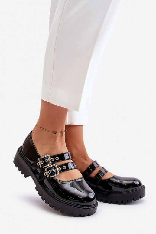 Schuhe Feminin mit Streifen mit Lackeffekt schZuarze Farbe Terione Schuhe Feminin mit Streifen mit Lackeffekt schZuarze Farbe Terione