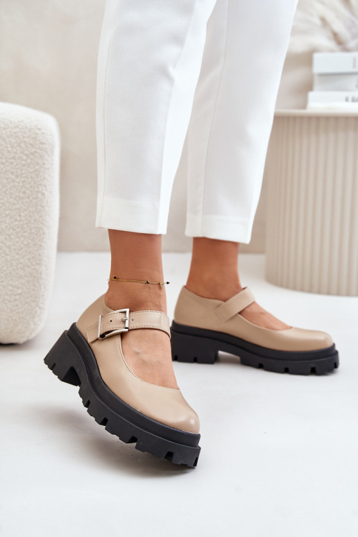 Schuhe Feminin mit Schnallen Beige Plikuria Schuhe Feminin mit Schnallen Beige Plikuria