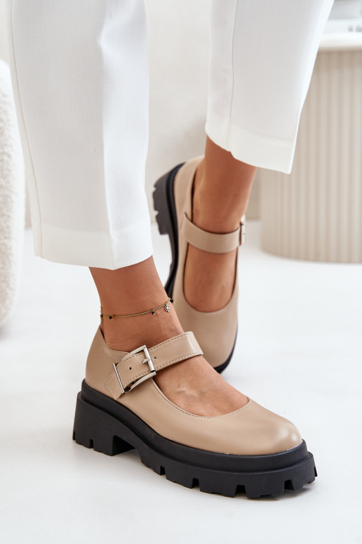 Schuhe Feminin mit Schnallen Beige Plikuria Schuhe Feminin mit Schnallen Beige Plikuria