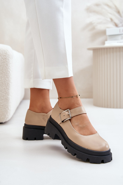 Schuhe Feminin mit Schnallen Beige Plikuria Schuhe Feminin mit Schnallen Beige Plikuria