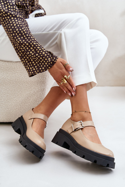 Schuhe Feminin mit Schnallen Beige Plikuria Schuhe Feminin mit Schnallen Beige Plikuria