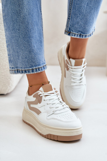 Dames Sneakers model schoenen van ecoleer met platform INit-beige Henizore 2
