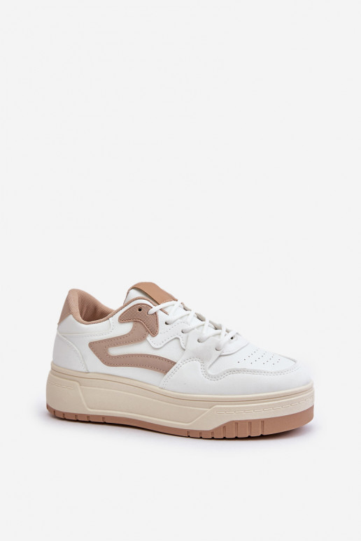 Féminin Chaussures modèle baskets en cuir écologique avec une plateforme Blanc-beige Henizore Féminin Chaussures modèle baskets en cuir écologique avec une plateforme Blanc-beige Henizore