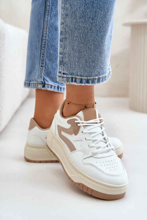 Feminin Sneakers Stilvollllschuhe aus Öko-Leder mit einer Plattform INeiß-Beige Henizore Feminin Sneakers Stilvollllschuhe aus Öko-Leder mit einer Plattform INeiß-Beige Henizore