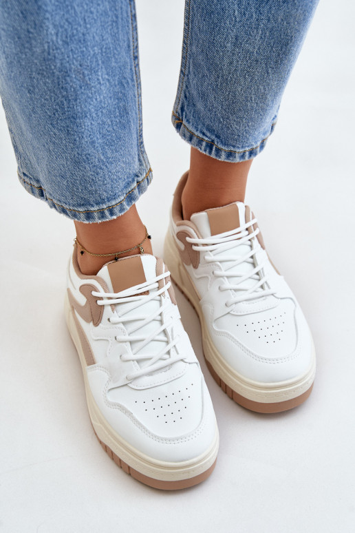 Féminin Chaussures modèle baskets en cuir écologique avec une plateforme Blanc-beige Henizore Féminin Chaussures modèle baskets en cuir écologique avec une plateforme Blanc-beige Henizore