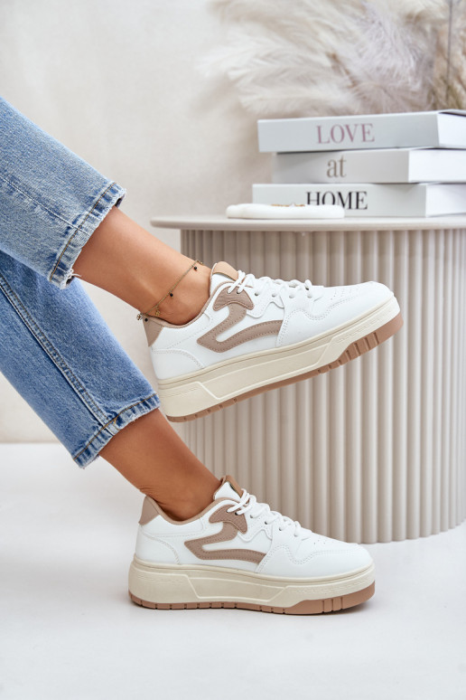 Dames Sneakers model schoenen van ecoleer met platform INit-beige Henizore Dames Sneakers model schoenen van ecoleer met platform INit-beige Henizore