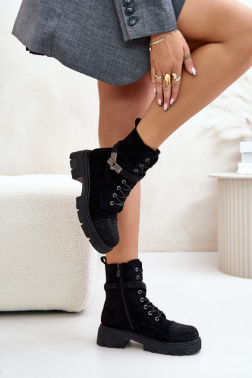 réchauffer Bottines de travail Avec décoration S.Barski HY42-281 couleur noire