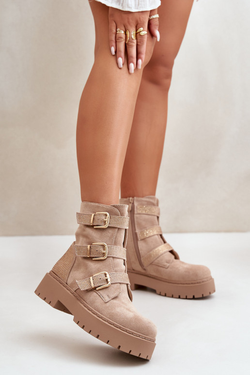 réchauffer Bottes pour femmes avec boucles beige Tiaeliana