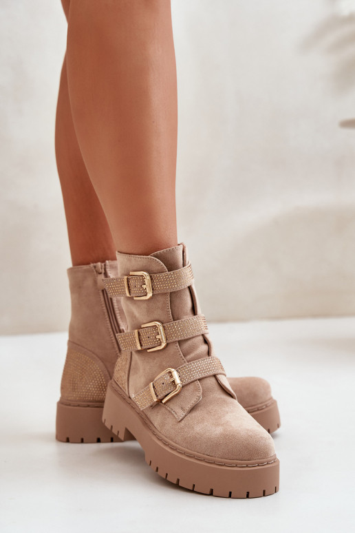réchauffer Bottes pour femmes avec boucles beige Tiaeliana