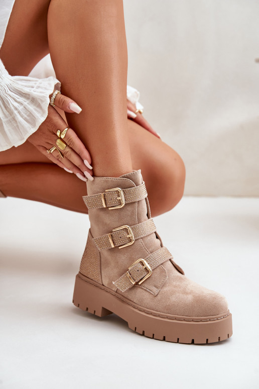 réchauffer Bottes pour femmes avec boucles beige Tiaeliana