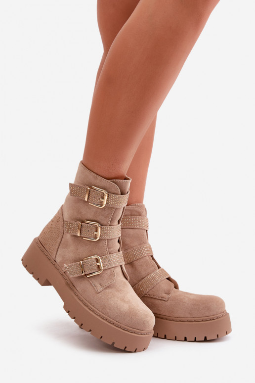 réchauffer Bottes pour femmes avec boucles beige Tiaeliana