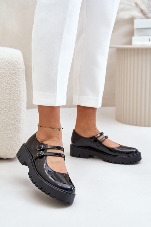 mit Lackeffekt Feminin Schuhe mit Streifen schZuarze Farbe Rialuna