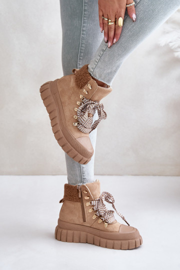 Dames opInarmen Laarzen schoenen met platform bruine kleur Alcyhen