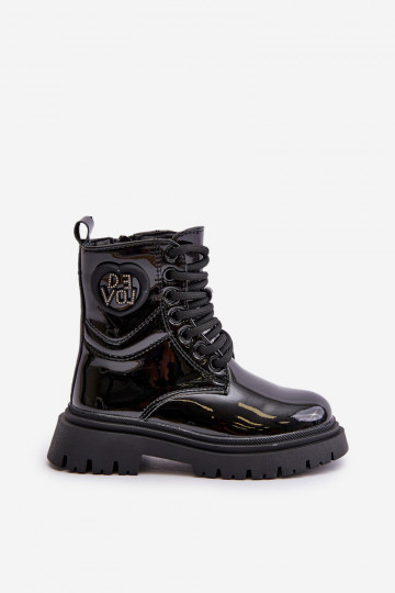 mit Lackeffekt Stiefel Kindisch sich Zuarm laufen mit Fell innen Zum Schloss schZuarze Farbe Evaliraea 2