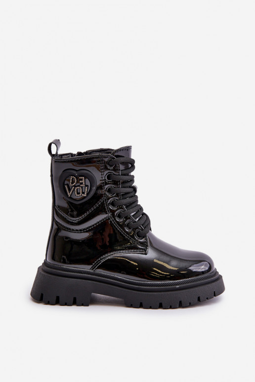 avec effet vernis Bottes Puéril réchauffer avec de la fourrure à l intérieur Au Château couleur noire Evaliraea