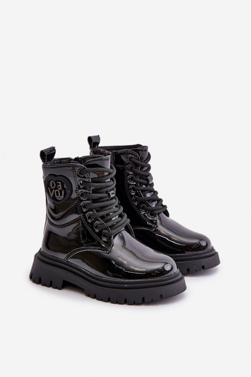 avec effet vernis Bottes Puéril réchauffer avec de la fourrure à l intérieur Au Château couleur noire Evaliraea