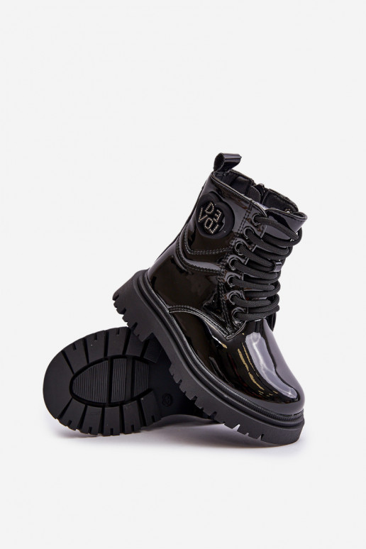 avec effet vernis Bottes Puéril réchauffer avec de la fourrure à l intérieur Au Château couleur noire Evaliraea