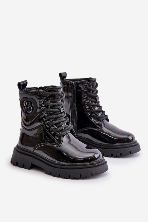 avec effet vernis Bottes Puéril réchauffer avec de la fourrure à l intérieur Au Château couleur noire Evaliraea