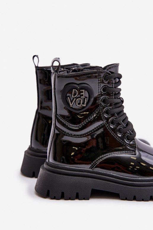 avec effet vernis Bottes Puéril réchauffer avec de la fourrure à l intérieur Au Château couleur noire Evaliraea