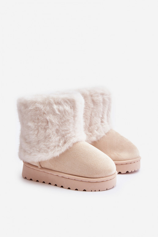 Schneestiefel für Kinder mit Pelzmantel elfenbeinfarbe Crisie Schneestiefel für Kinder mit Pelzmantel elfenbeinfarbe Crisie