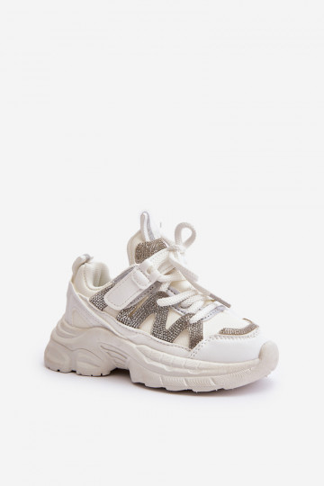 Baskets modèle chaussures pour enfants avec œillets scintillants de couleur blanche Rianalla