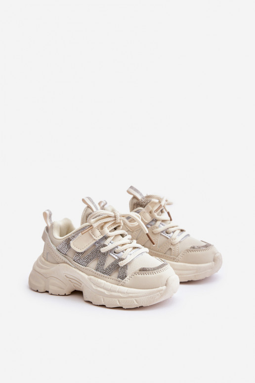 Chaussures modèle baskets Puéril avec des yeux qui clignotent beige Rianalla