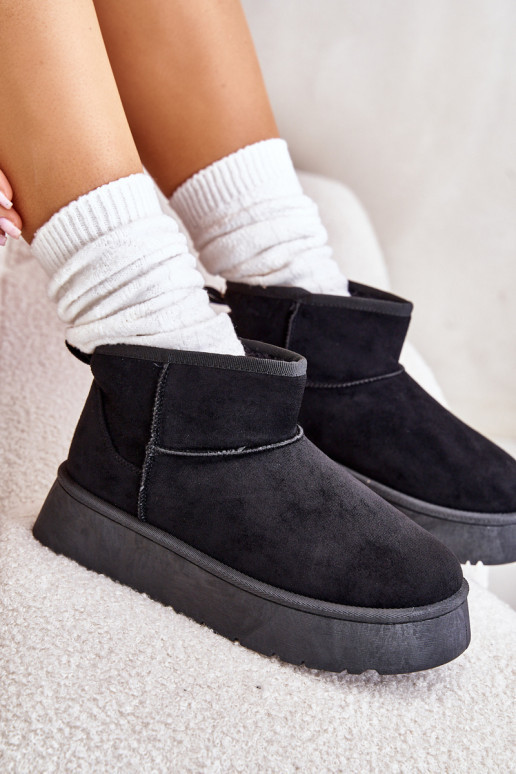 Faible Bottes de neige Féminin avec une plateforme réchauffer avec de la fourrure à l intérieur couleur noire Saldren