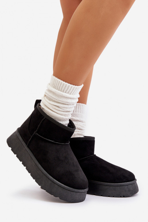 Faible Bottes de neige Féminin avec une plateforme réchauffer avec de la fourrure à l intérieur couleur noire Saldren