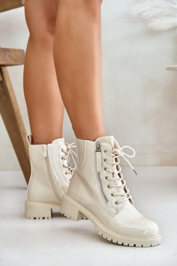 avec effet vernis Bottines de travail Au Château réchauffer beige Ravanthia 2