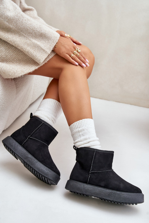 Féminin Bottes de neige avec une plateforme Z en daim écologiqueu couleur noire Atteria