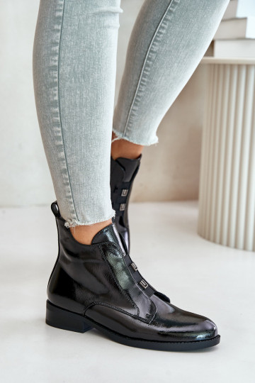 avec effet vernis Bottes Au Château réchauffer avec des talons larges S.Barski HY42-717 couleur noire