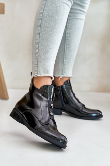 avec effet vernis Bottes Au Château réchauffer avec des talons larges S.Barski HY42-717 couleur noire 2