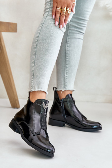 avec effet vernis chaussures à talons bas pour femmes avec des talons larges réchauffer couleur noire S.Barski HY42-120 couleur  2
