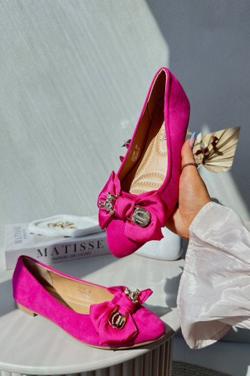 Ballerines en daim synthétique pour femmes avec nœuds rose Satris