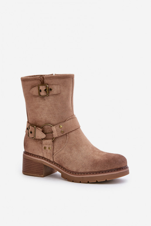 Bottes pour femmes Sur un talon bas avec boucles beige Zudra