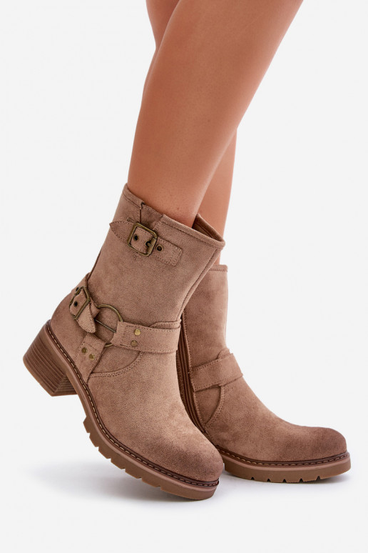 Bottes pour femmes Sur un talon bas avec boucles beige Zudra