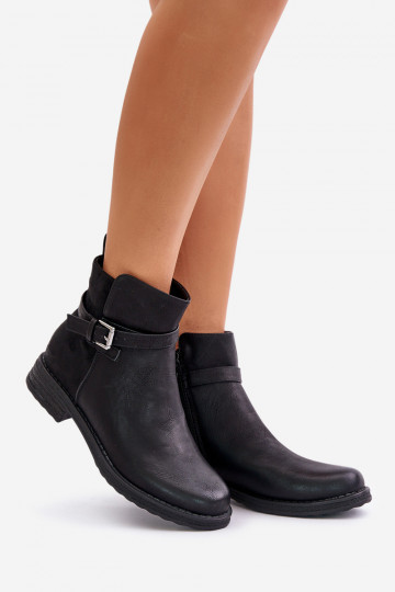 Bottines chauffantes à talons larges avec lanières de couleur noire Sabamessa 2