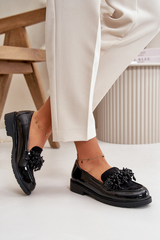 Feminin Mokassins mit Lackeffekt S.Barski HY369A schZuarze Farbe