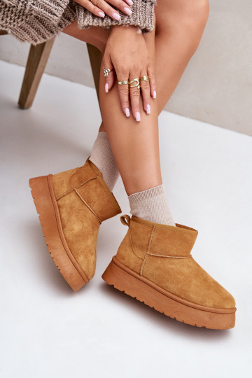 Lage snowboots Dames met platform verwarmd met bont aan de binnenkant bruine kleur Saldren
