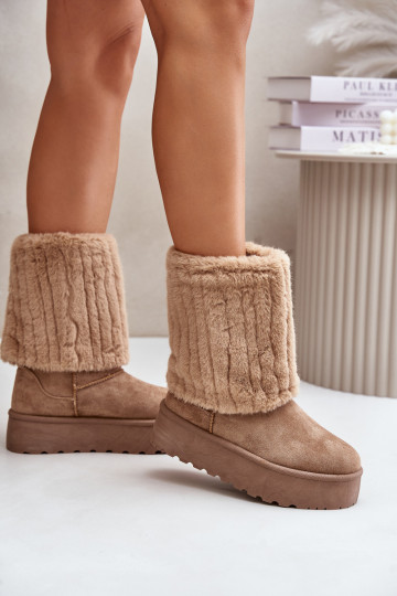 Bottes de neige avec une plateforme Z DANSyÀiniętą CholeÀką beige Lisonea 2