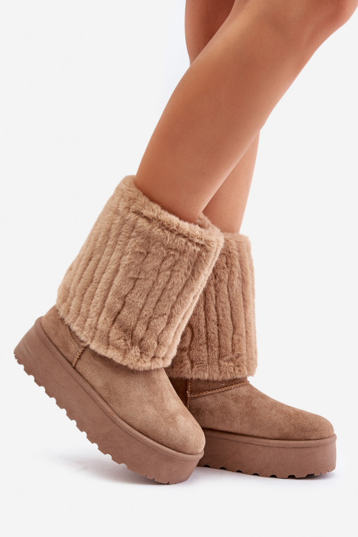 Schneestiefel mit einer Plattform Z INyZuiniętą CholeZuką Beige Lisonea