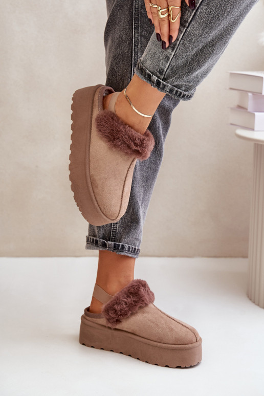 Slippers Dames met platform met bont beige Linaris Slippers Dames met platform met bont beige Linaris