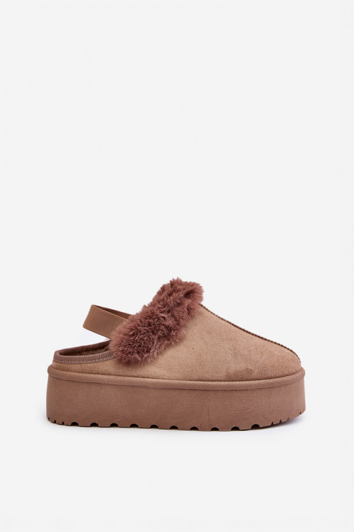 Slippers Dames met platform met bont beige Linaris Slippers Dames met platform met bont beige Linaris