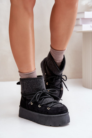 Schneestiefel mit stilvollen Details mit einer Plattform schZuarze Farbe Es mussvora 2