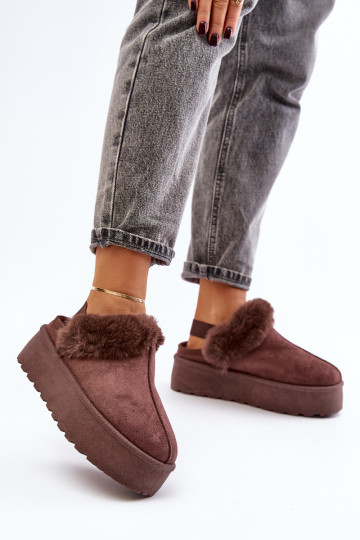 Chaussons Féminin avec une plateforme avec un manteau de fourrure marron Linaris 2